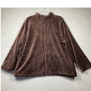Basic Editions Fleece Jacket Women's‎ Plus 2X Brown Full Zip Mock Neck Cozy NEW